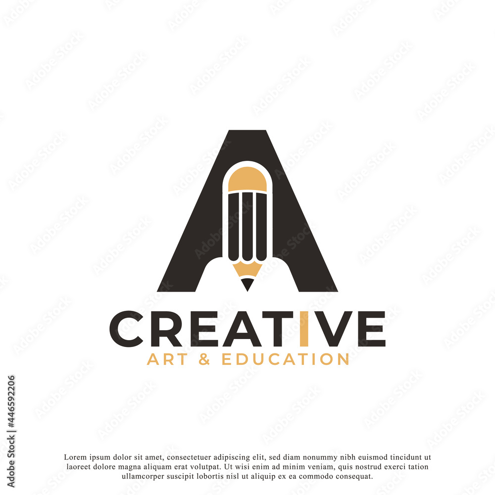 Initial Letter A with Pencil Logo Design Icon Template Element