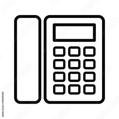 シンプルな固定電話の白黒細線アイコン/白背景