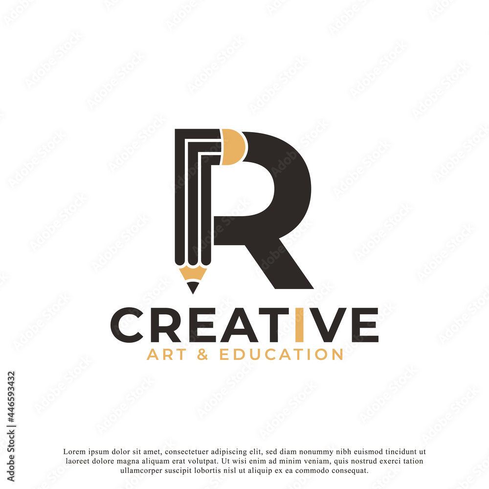 Initial Letter R with Pencil Logo Design Icon Template Element Initial Letter R with Pencil Logo Design Icon Template Element