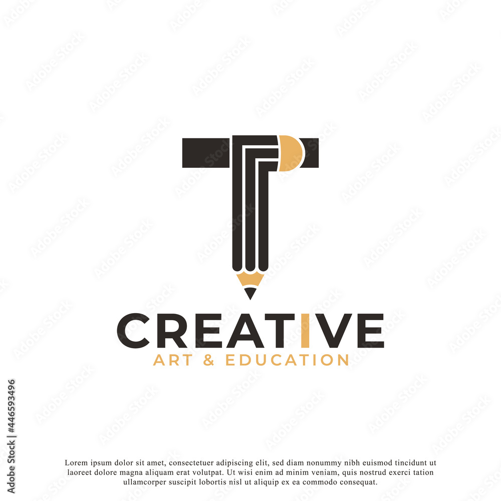 Initial Letter T with Pencil Logo Design Icon Template Element Initial Letter T with Pencil Logo Design Icon Template Element