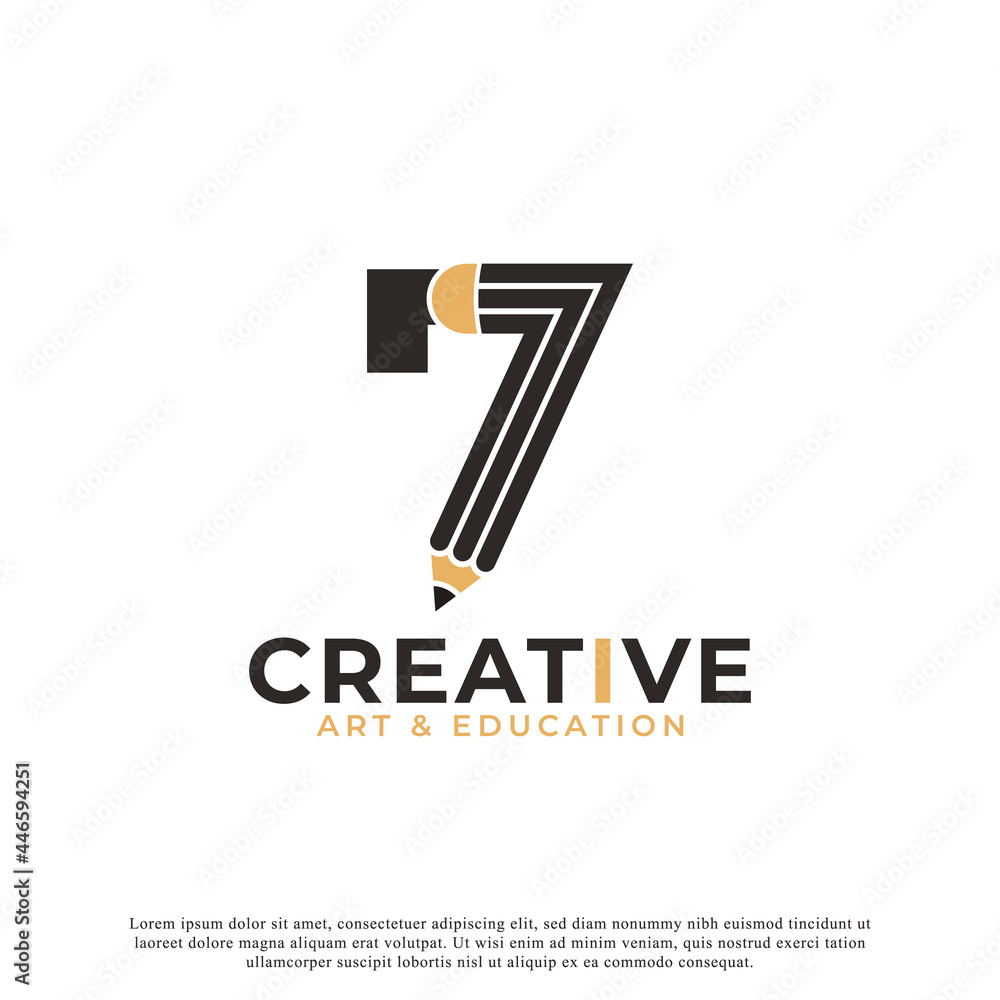 Naklejka premium Initial Number 7 with Pencil Logo Design Icon Template Element