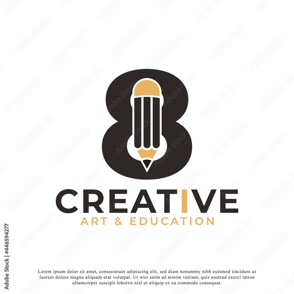 Initial Number 8 with Pencil Logo Design Icon Template Element Initial Number 8 with Pencil Logo Design Icon Template Element