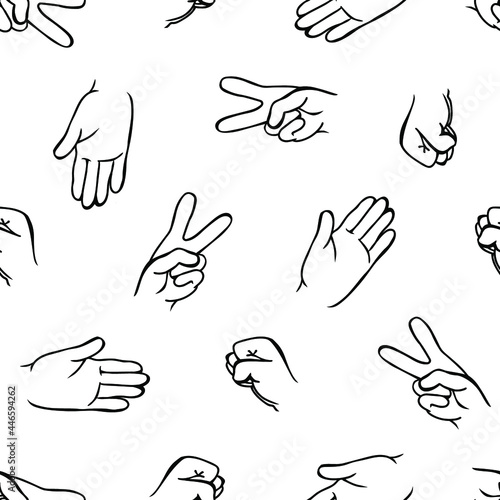 Seamless vector pattern of Rock Paper Scissors game.