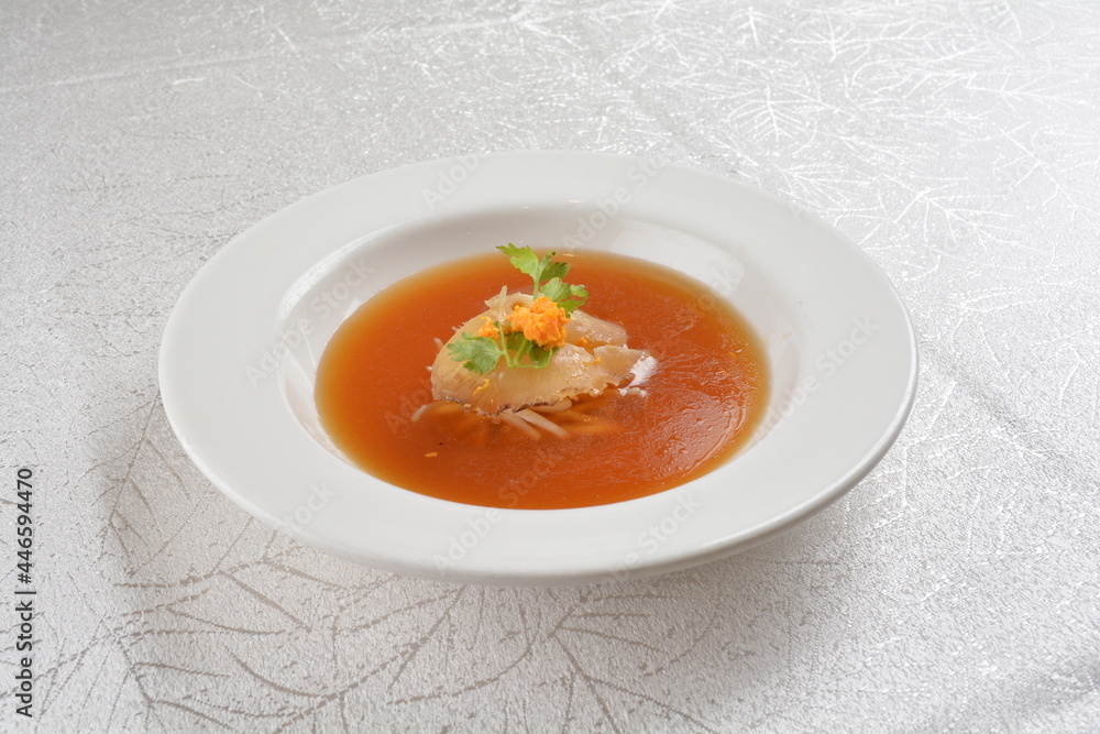 double boiled luxury seafood shark's fin crab meat and mushroom thick soup in hot clay pot asian premium halal menu double boiled luxury seafood shark's fin crab meat and mushroom thick soup in hot clay pot asian premium halal menu