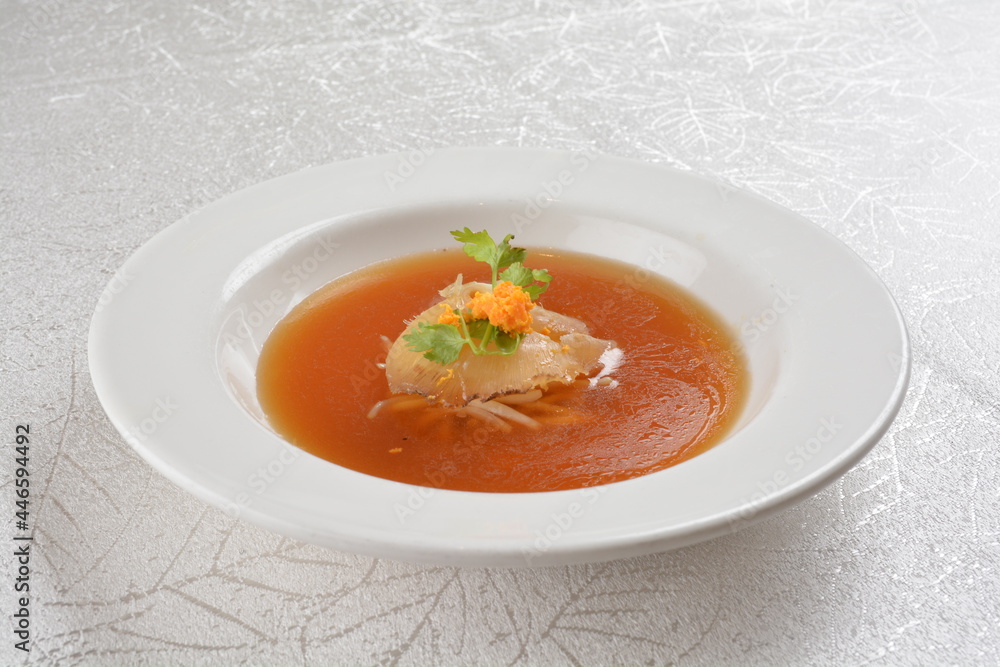 double boiled luxury seafood shark's fin crab meat and mushroom thick soup in hot clay pot asian premium halal menu double boiled luxury seafood shark's fin crab meat and mushroom thick soup in hot clay pot asian premium halal menu