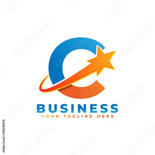 Letter C with Star Swoosh Logo Design. Suitable for Start up, Logistic, Business Logo Template