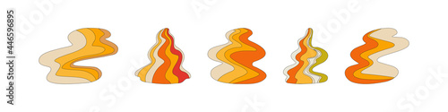 A set of abstract wavy shapes. Retro waves in the style of the 70s. Vector illustration isolated on a white background