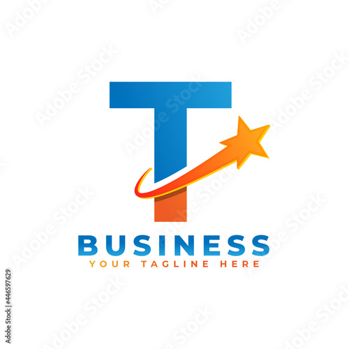 Letter T with Star Swoosh Logo Design. Suitable for Start up, Logistic, Business Logo Template