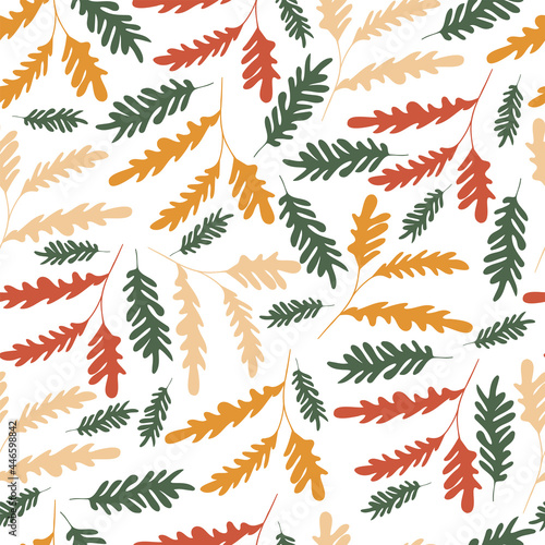 Seamless pattern with autumn oak leaves in orange, beige, brown and yellow colors. Perfect for wallpapers, gift paper, patterns, web page backgrounds, autumn greeting cards.