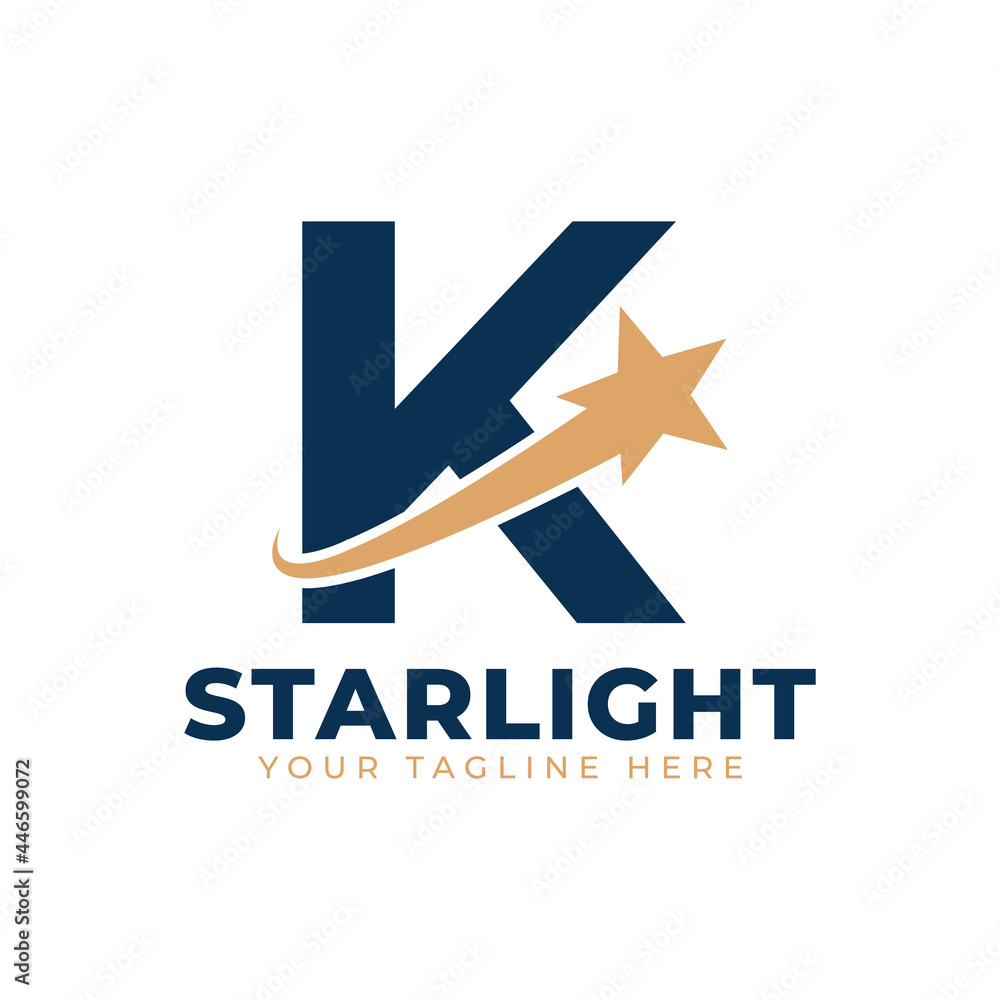 Letter K with Star Swoosh Logo Design. Suitable for Start up, Logistic, Business Logo Template