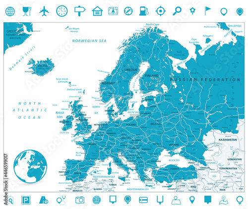 Europe Road Map and Navigation Icons