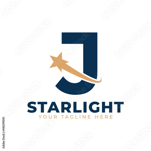 Letter J with Star Swoosh Logo Design. Suitable for Start up, Logistic, Business Logo Template