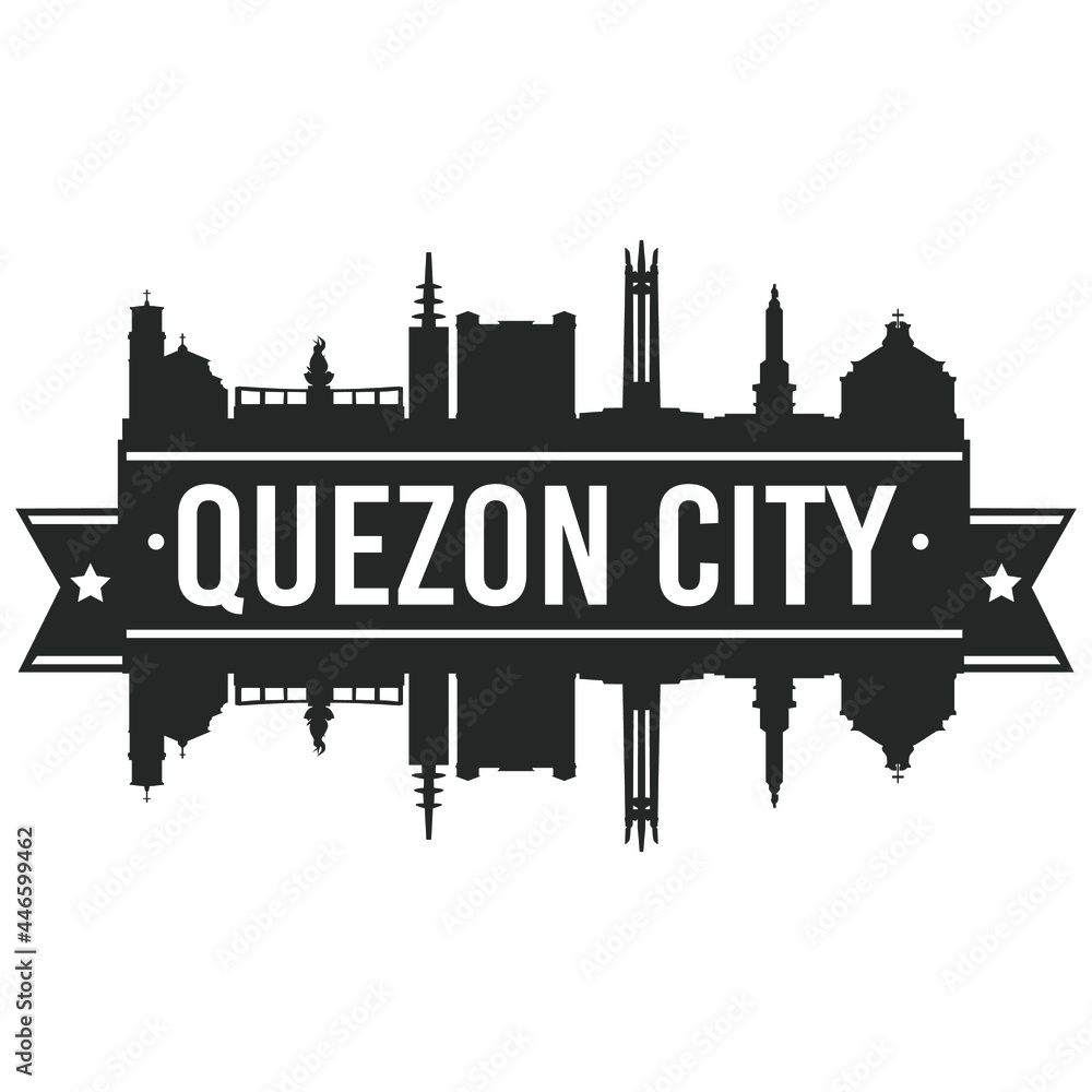 Quezon City Philippines Skyline. Banner Vector Design Silhouette Art. Cityscape Travel Monuments.