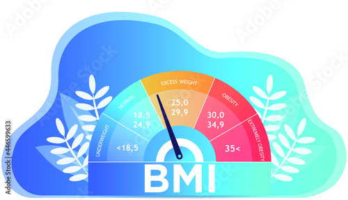 Body mass index and fitness exercise concept. Obese chart scales isolated flat vector illustration. Body mass index control abstract concept. Trying to control body weight with BMI.Web banner Template