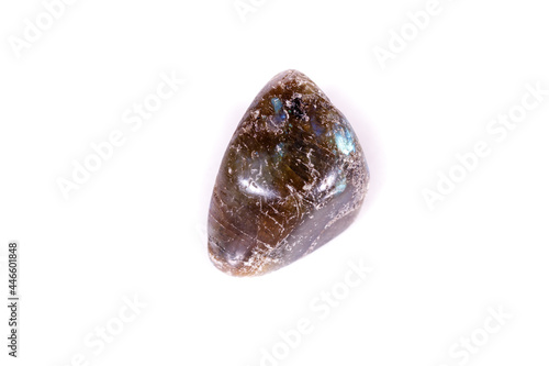 Macro mineral stone Labradorite on white background