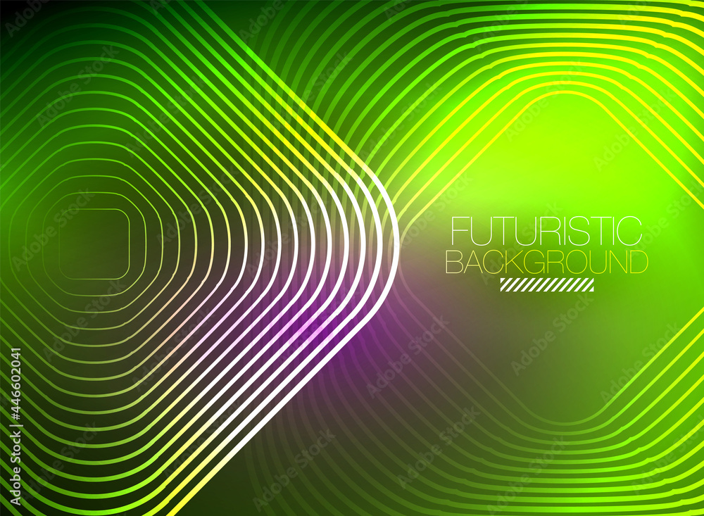 Neon color square shape lines abstract background. Shiny magic energy and motion concept, vector abstract wallpaper background Neon color square shape lines abstract background. Shiny magic energy and motion concept, vector abstract wallpaper background
