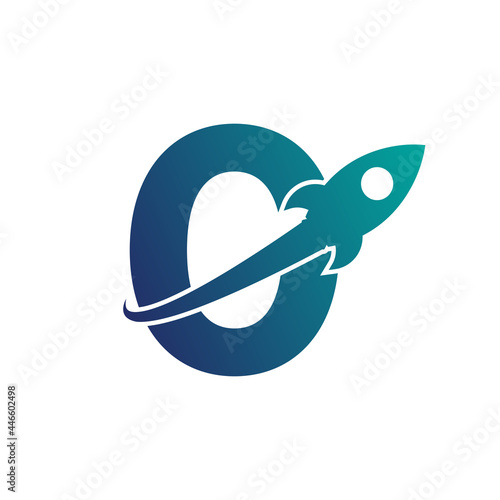 Number 0 with Rocket Up and Swoosh Logo Design. Creative Letter Mark Suitable for Company Brand Identity, Travel, Start up, Logistic, Business Logo Template