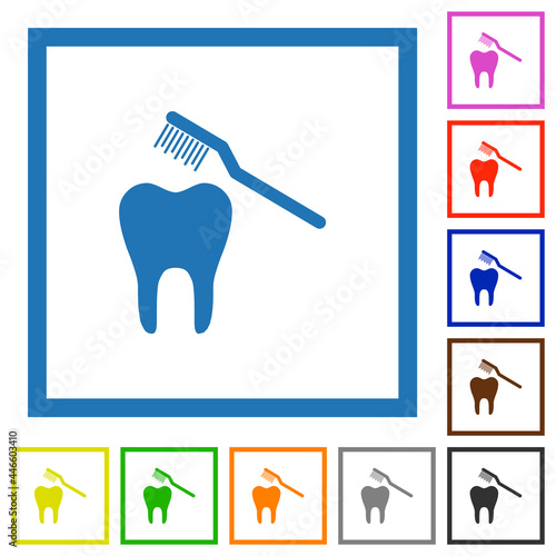 Toothbrushing flat framed icons