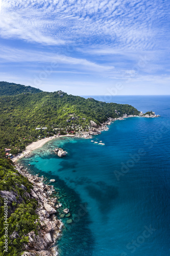 Tanote Bay, Koh Tao,Thailand with coral reef with sandy beach deep blue sea no people with copy space
