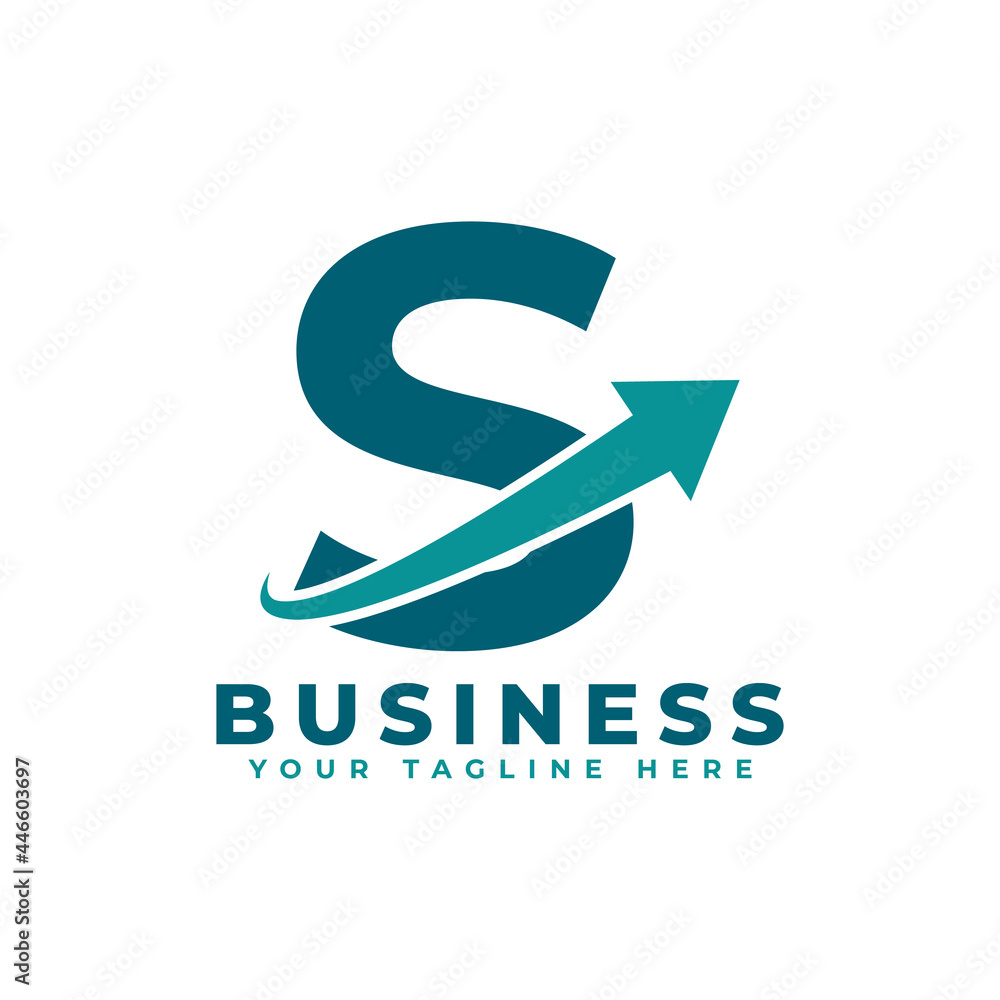 Letter S with Swoosh Arrow Up Logo Design. Creative Letter Mark Suitable for Company Brand Identity, Travel, Start up, Logistic, Business Chart or Graph Logo Template