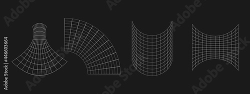 Obraz na płótnie Set of retrofuturistic geometric grids. Cyber design elements. Collection of grids in cyberpunk 80s style. Cyber geometry for poster, cover, flyer, merch in retrowave style. Vector w salonie