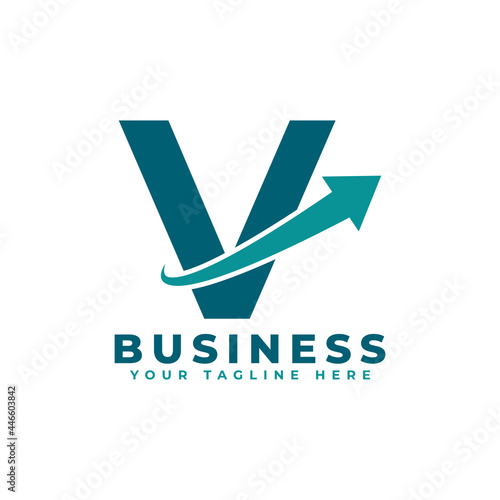 Letter V with Swoosh Arrow Up Logo Design. Creative Letter Mark Suitable for Company Brand Identity, Travel, Start up, Logistic, Business Chart or Graph Logo Template