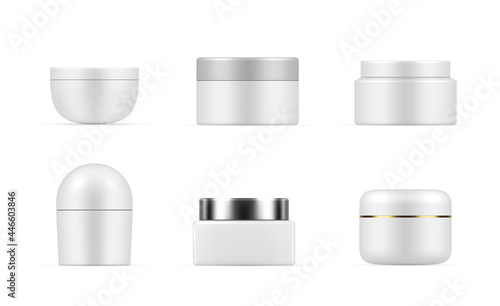 Collection of different jars of cream template realistic vector illustration cosmetics packaging box
