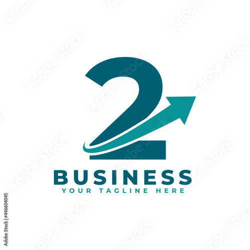 Number 2 with Swoosh Arrow Up Logo Design. Creative Letter Mark Suitable for Company Brand Identity, Travel, Start up, Logistic, Business Chart or Graph Logo Template