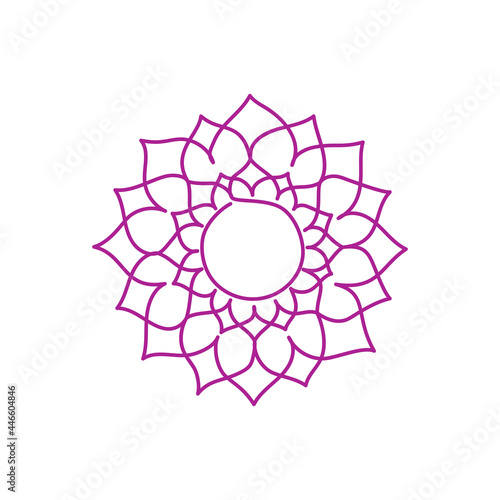 Violet Chakra Sahasrara drawn with one line. Linear yoga symbol. Energy sign balance. Buddhism, Hinduism, Reiki, Spiritual growth. Esoterics. Vector linear illustration.