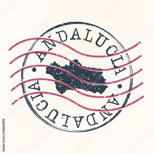 Andalusia, Spain Stamp Map Postal. Silhouette Seal. Passport Round Design. Vector Icon. Design Retro Travel National Symbol.