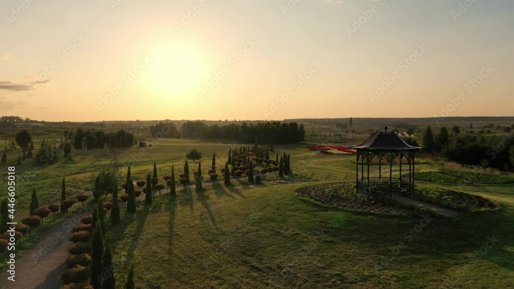 Scenic landscape of Beautiful summer park Dobropark at sunrise, Motyzhyn, Ukraine Scenic landscape of Beautiful summer park Dobropark at sunrise, Motyzhyn, Ukraine