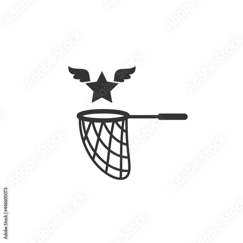Butterfly net with star. Catch, hunt, chase ideas and inspiration symbol.