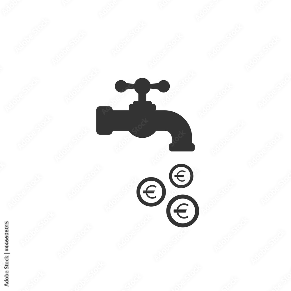 Tap or faucet with euro coins. Money resource, passive income concept. Tap or faucet with euro coins. Money resource, passive income concept.