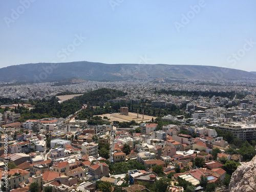 View of the Temple of Olympian Zeus seen from the Athenian Acropolis in Athens, Greece. photo