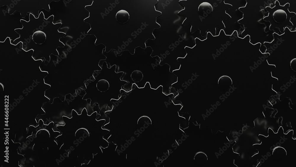 Complex gear mechanism in close-up. Full frame - obrazy, fototapety, plakaty 