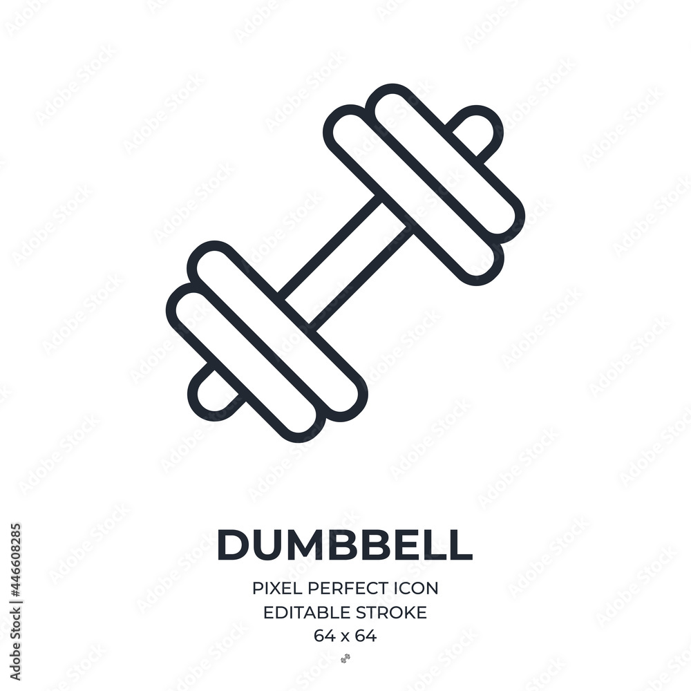 Dumbbell editable stroke outline icon isolated on white background flat vector illustration. Pixel perfect. 64 x 64. Dumbbell editable stroke outline icon isolated on white background flat vector illustration. Pixel perfect. 64 x 64.