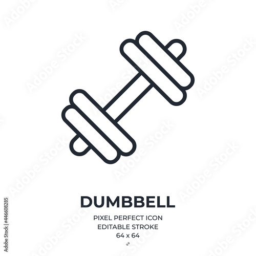 Dumbbell editable stroke outline icon isolated on white background flat vector illustration. Pixel perfect. 64 x 64.