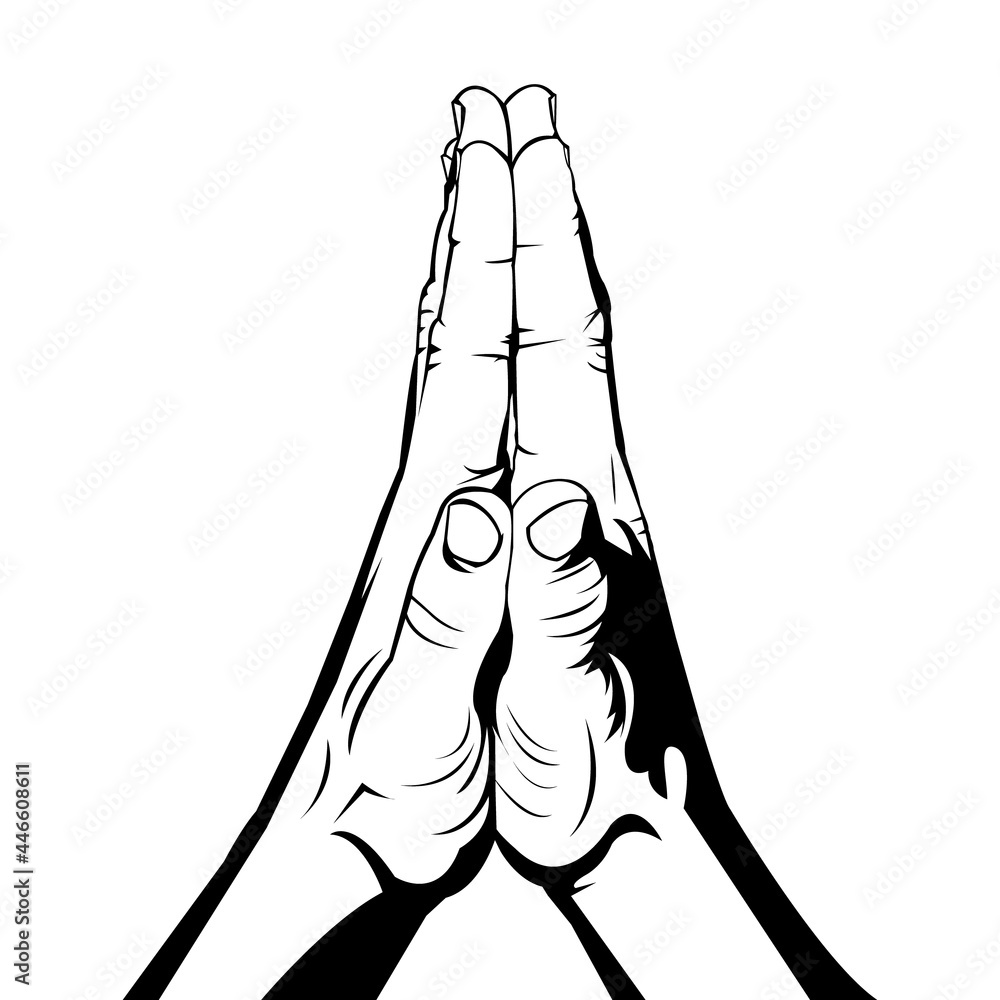 Cupping hands simple black and white illustration on white background ...