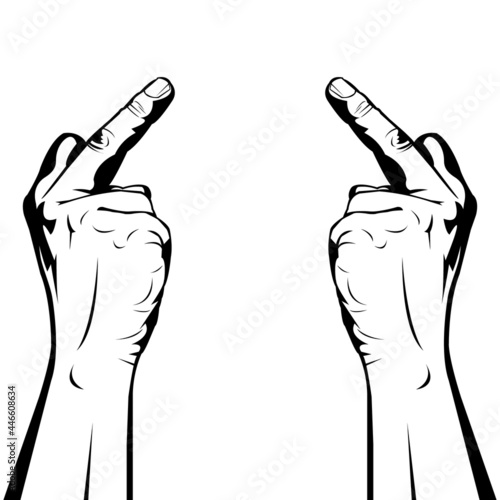 Two Hands are Pointing The Middle Finger