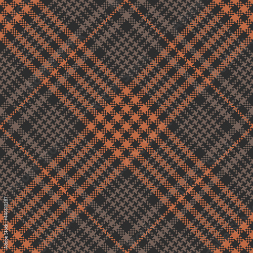 Check pattern glen for autumn in brown and orange. Seamless pixel tartan plaid graphic background vector for dress, skirt, blanket, throw, other modern tweed fashion textile print.