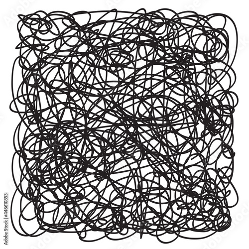 Chaos pattern on white. Abstract texture. Chaotic lines. Intricate wallpaper. Hand drawn dinamic scrawls. Black and white illustration. Background with waves. Art creation