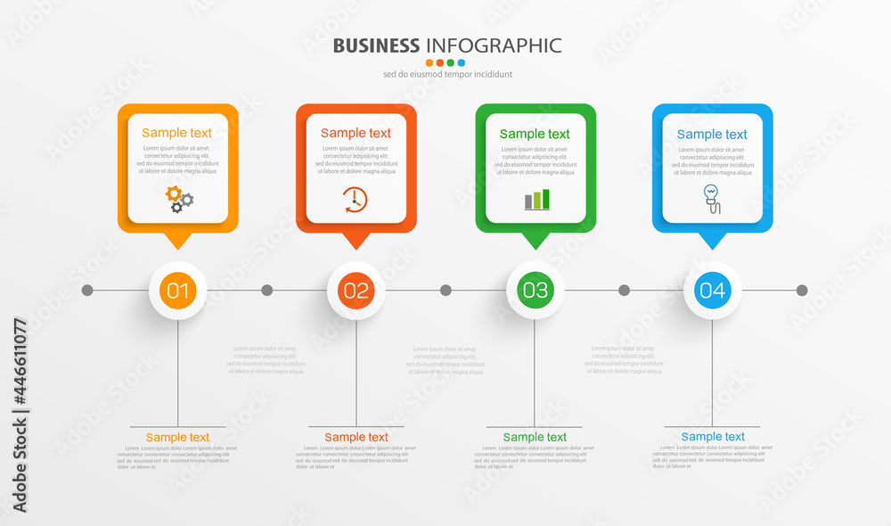 Business infographic design template with 4 options, steps or processes. Can be used for workflow layout, diagram, annual report, web design Business infographic design template with 4 options, steps or processes. Can be used for workflow layout, diagram, annual report, web design