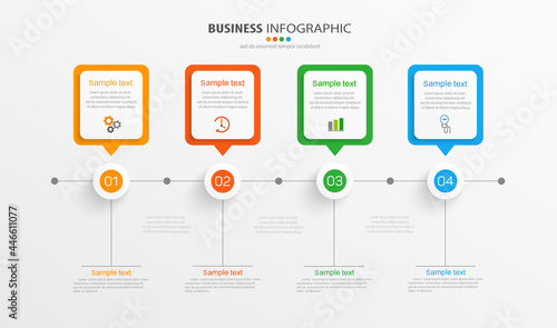 Business infographic design template with 4 options, steps or processes. Can be used for workflow layout, diagram, annual report, web design