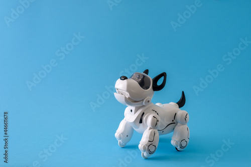 Robot dog pet on light blue background