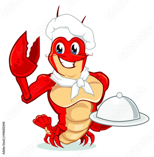 lobster chef mascot cartoon in vector
