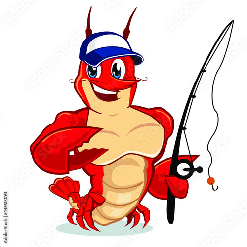 lobster fishing mascot cartoon in vector