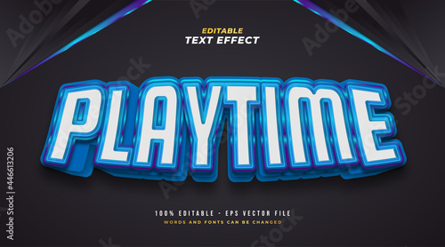 Playtime Text in Blue and White with 3D Effect. Editable Text Effect