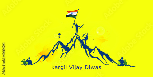 Kargil Vijay Diwas Indian army team achivers successful of climbe winned and flagging on mountain and celebrating independence victory day  photo