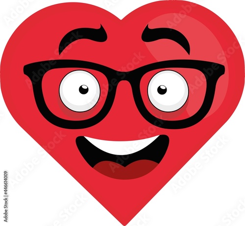 Vector illustration of cartoon character emoticon in the shape of a heart with glasses

