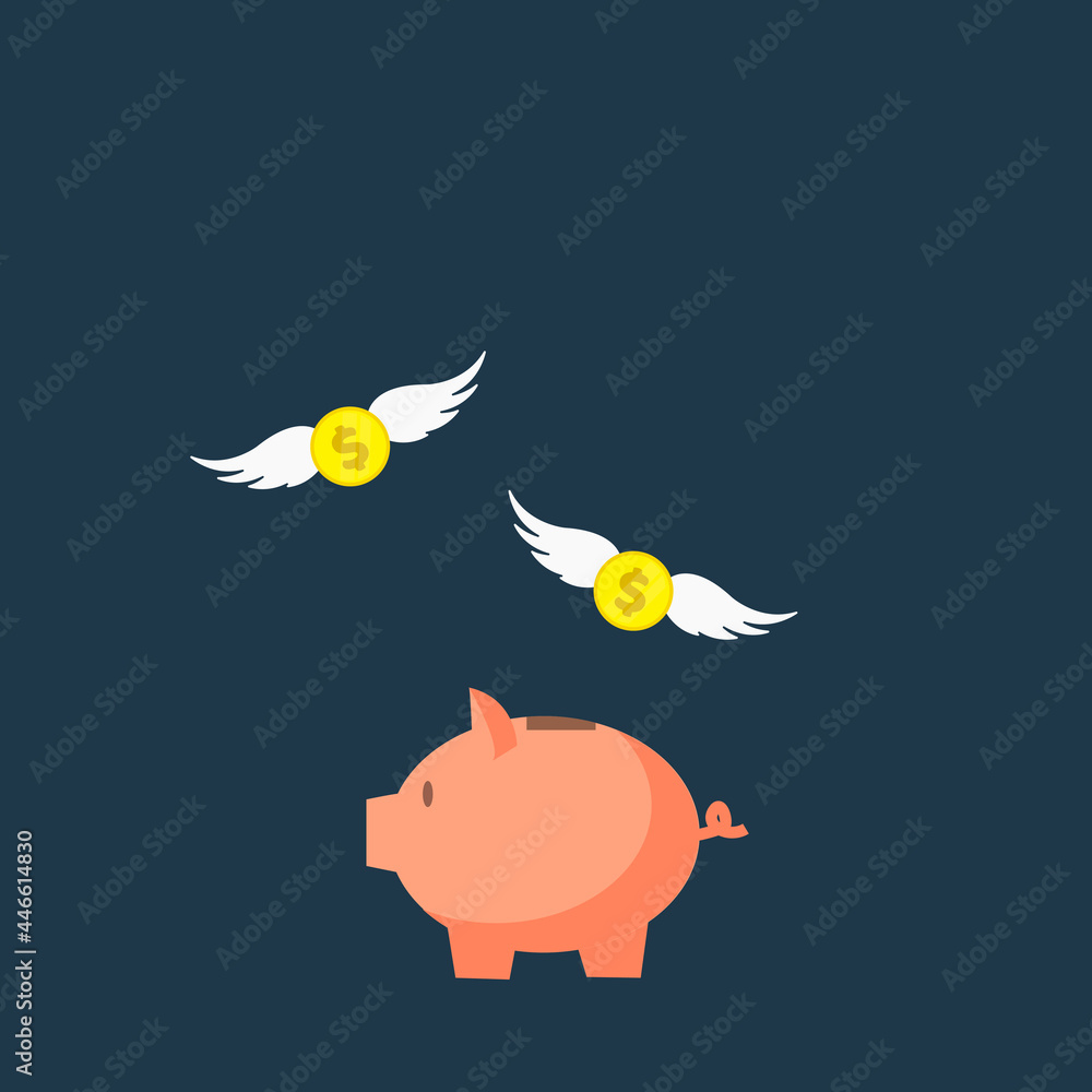 Flying money emoji with wings. flying away savings, money devaluation